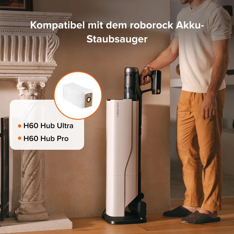 Roborock Staubbeutel (12 Stück) für H60 Hub Ultra und H60 Hub Pro, 3 L