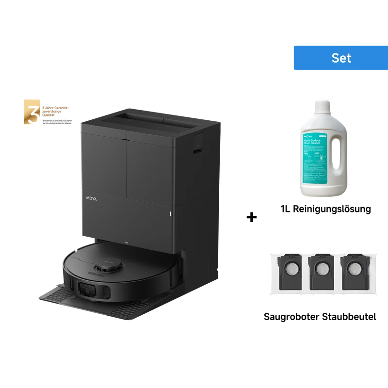 Dreame MOVA E50 Ultra Saugroboter Schwarz + 1L Reinigungslösung + Saugroboter Staubbeutel