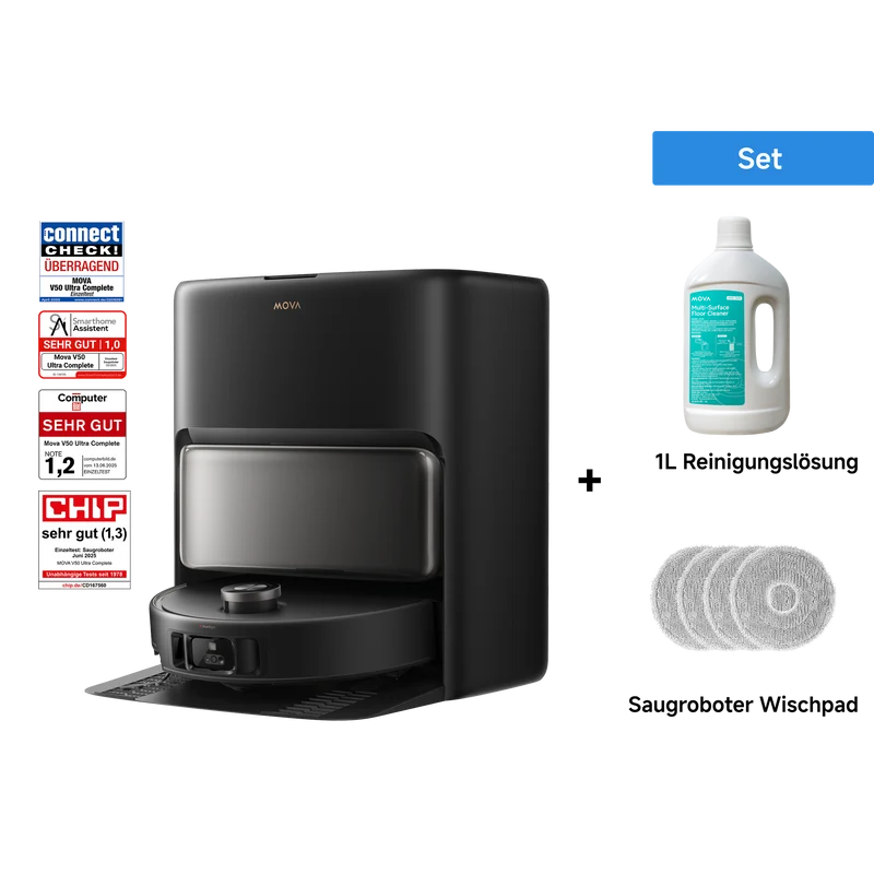 Dreame MOVA V50 Ultra Complete Saugroboter Schwarz + 1L Reinigungslösung + Saugroboter Wischpad