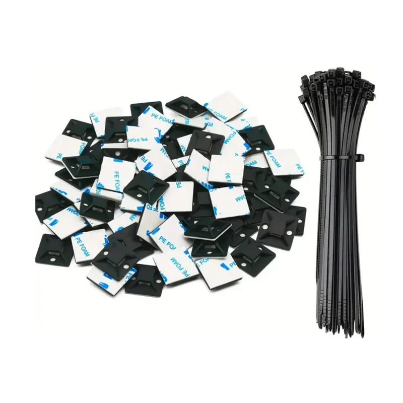 Kabelbinder mit Basis selbstklebend - 25 Stück schwarz
