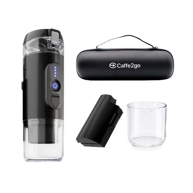 Presso XI - Akku-Kaffeemaschinen-Set für unterwegs (ladbar über USB-C) für Nespresso Kapseln und Pulver