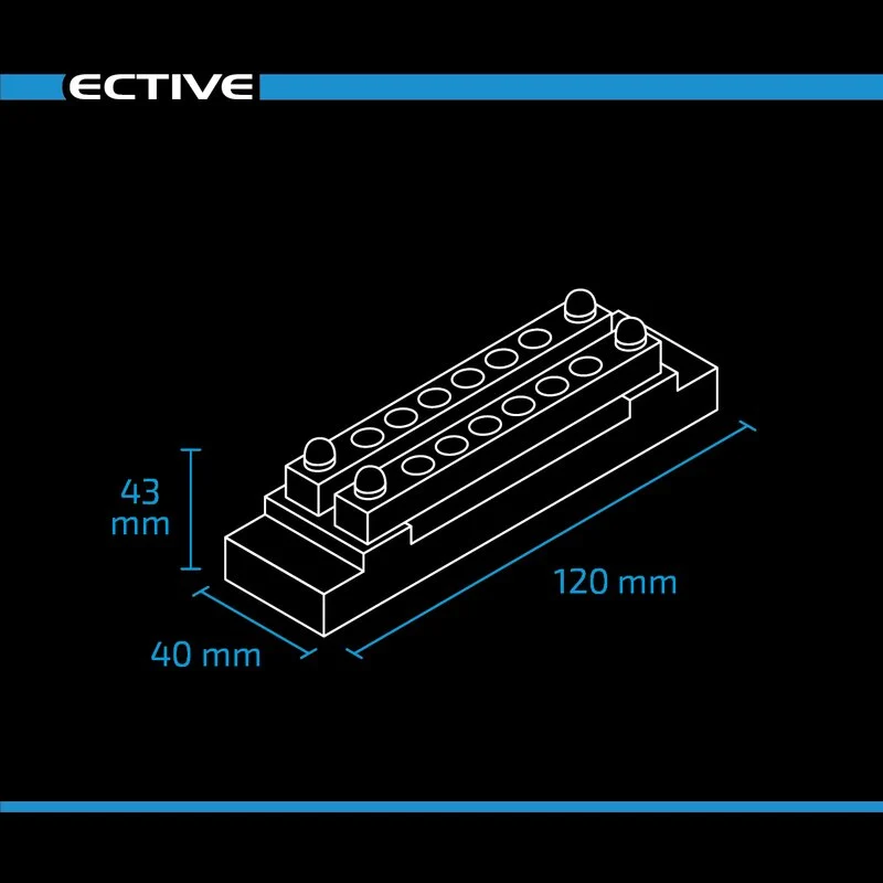 Dual-Stromverteilerschiene mit Unterleiste 2x6-fach 150A DC/AC
