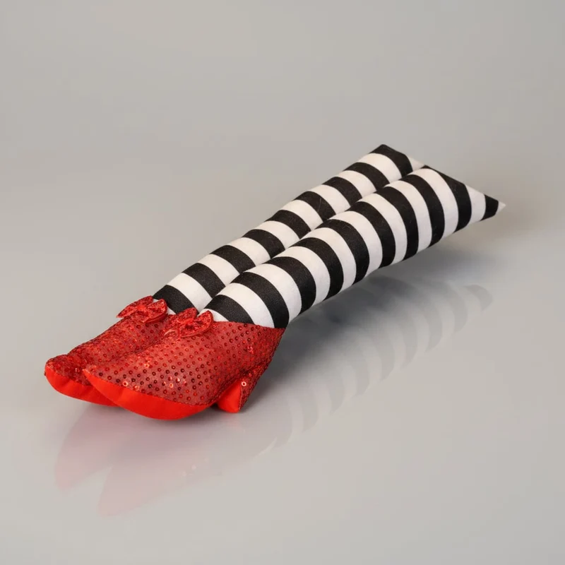 Halloween Front Door Stopper Witch's Legs with Sequins and Bows for Bathrooms