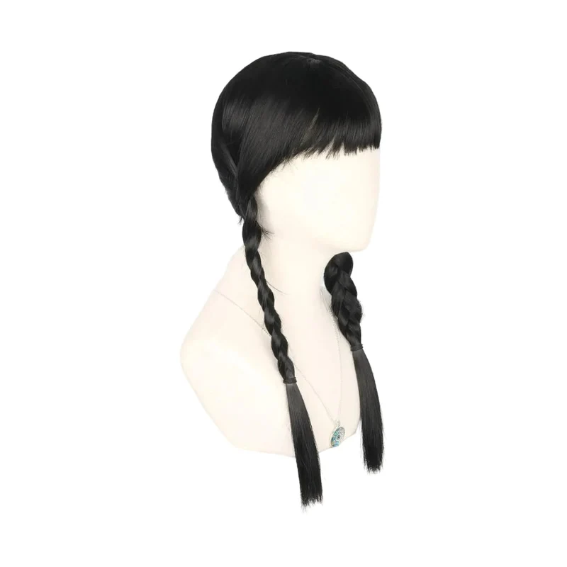 Halloween Women’s Wig with Braids and Bangs, Black Synthetic Costume, Men’s Long Hair