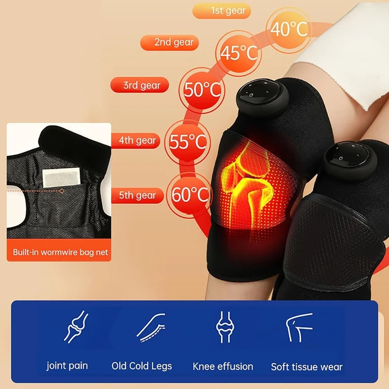 Wireless Knee Massager with Heating and Vibrations, USB-C
