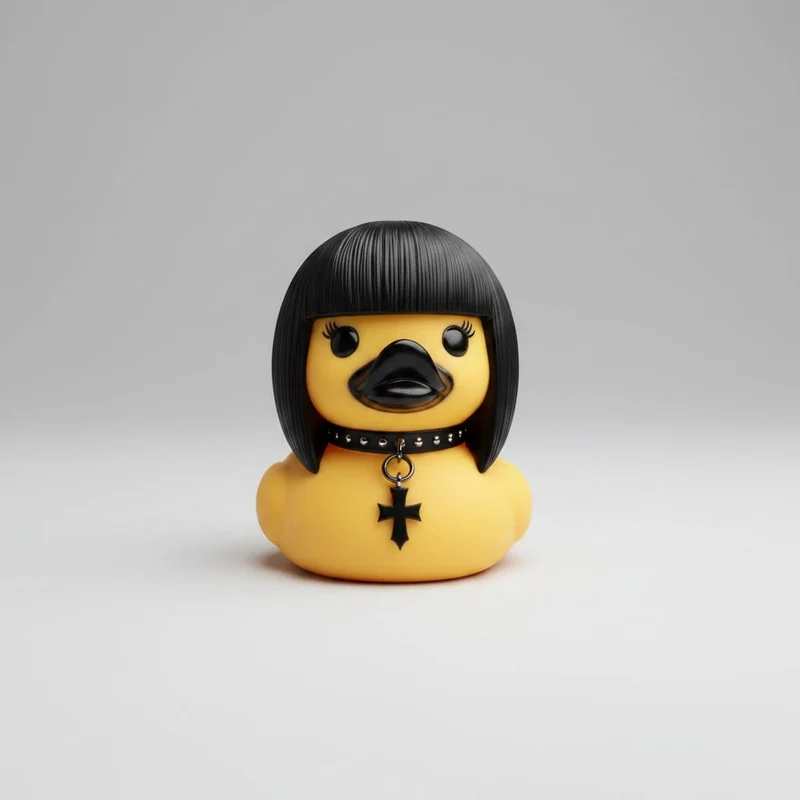 Halloween Gothic Punk-Style Rubber Duck with Metal Chains and Studs for Decoration