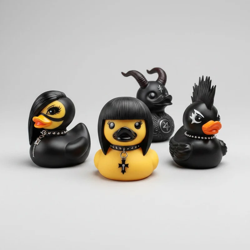 Halloween Gothic Punk-Style Rubber Duck with Metal Chains and Studs for Decoration