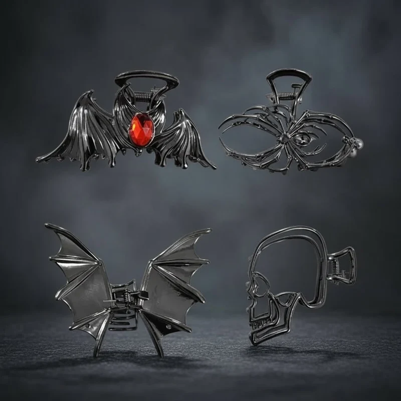 Halloween Hair Clip, Metal Decorative Spider and Bat Design Barrette