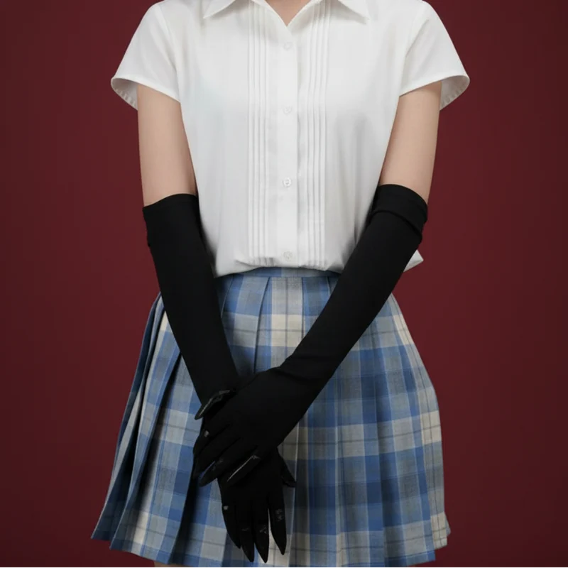 Halloween Long Satin Gloves with Witch Claws for Costumes