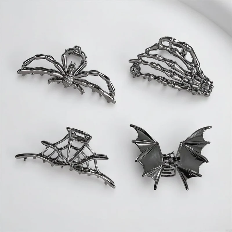 Halloween Hair Clip, Metal Decorative Spider and Bat Design Barrette