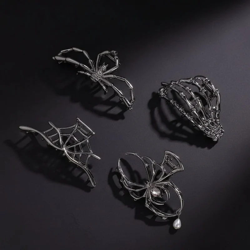 Halloween Hair Clip, Metal Decorative Spider and Bat Design Barrette