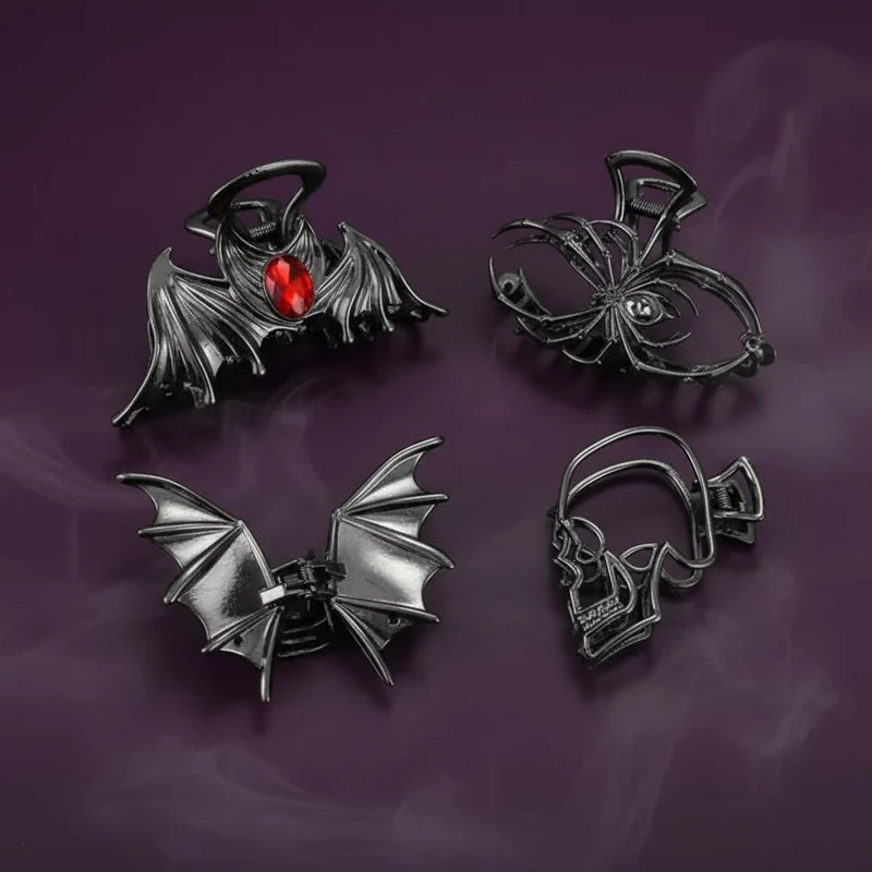 Halloween Hair Clip, Metal Decorative Spider and Bat Design Barrette