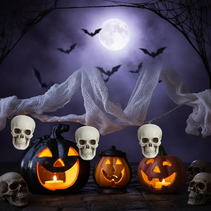 Halloween Skull Decorations Mini Set with a Matte Finish and Black Shading