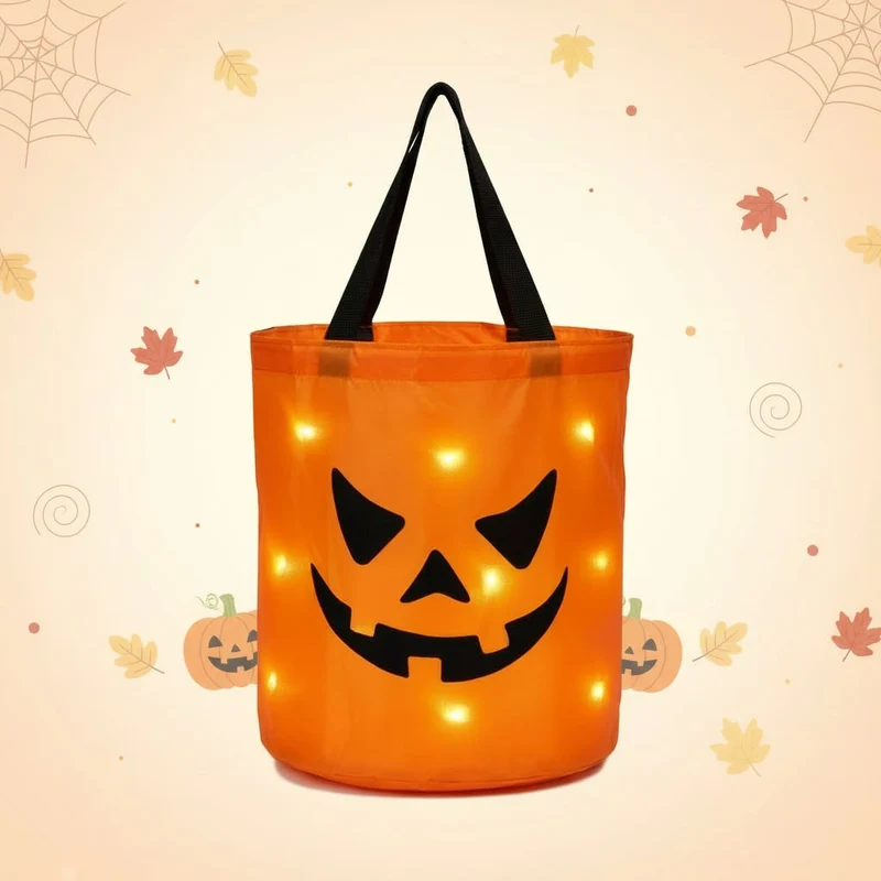 Halloween Pumpkin Trick or Treat LED Light-Up Candy Bag