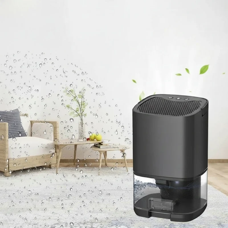 Portable Compact Air Dehumidifier with a Transparent Tank and Moisture Removal