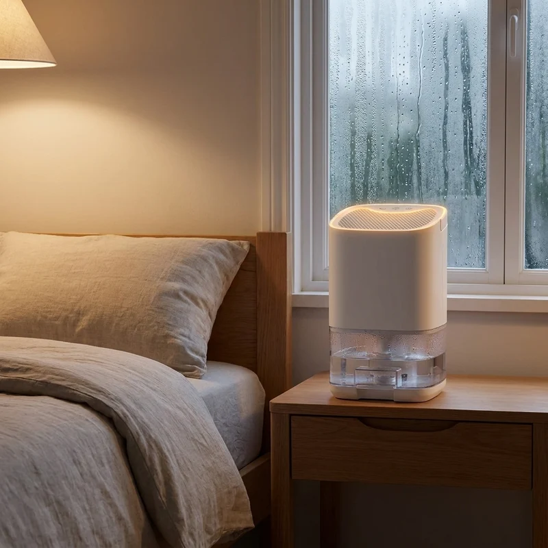 Air Dehumidifier with Moisture Removal and Ionization, 1000ml Tank, LED Night Light
