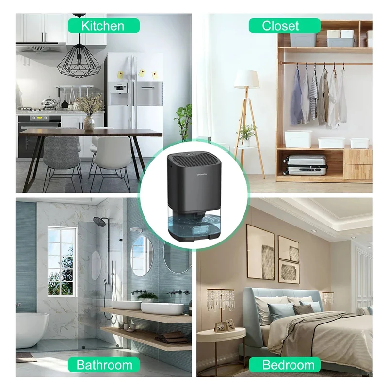 Air Dehumidifier with Moisture Removal and Ionization, 1000ml Tank, LED Night Light