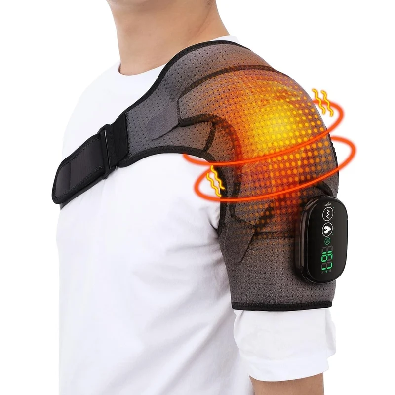 Wireless Shoulder Massager with Heating and Vibration, Velcro Strap, for Men and Women