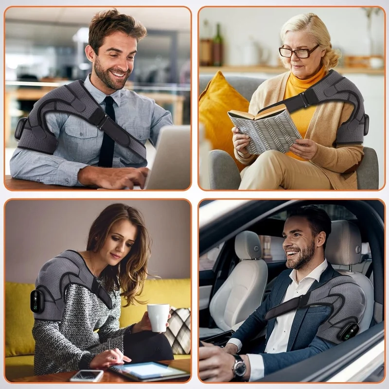 Wireless Shoulder Massager with Heating and Vibration, Velcro Strap, for Men and Women
