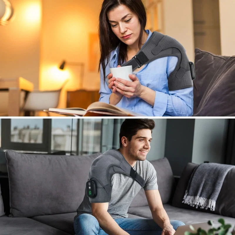 Wireless Shoulder Massager with Heating and Vibration, Velcro Strap, for Men and Women
