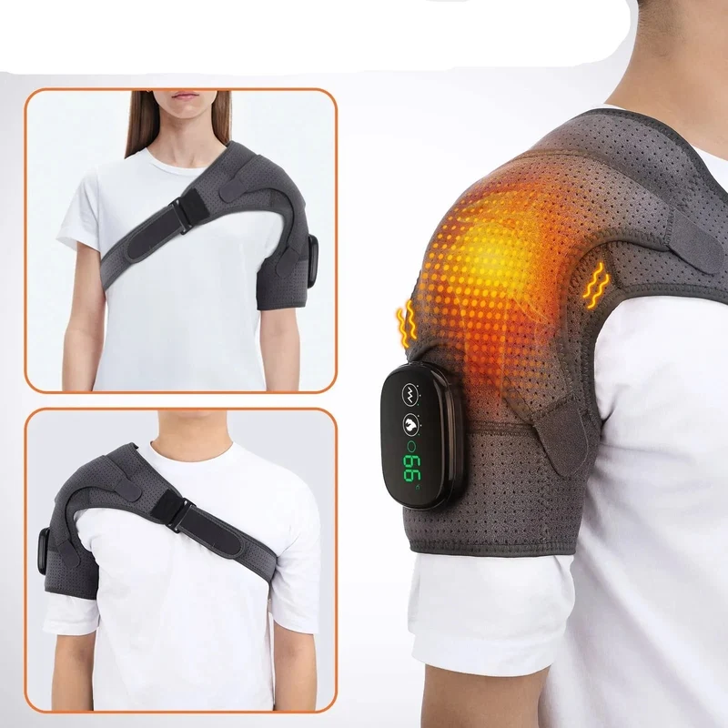 Wireless Shoulder Massager with Heating and Vibration, Velcro Strap, for Men and Women