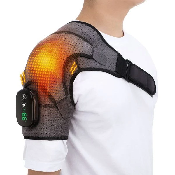 Wireless Shoulder Massager with Heating and Vibration, Velcro Strap, for Men and Women
