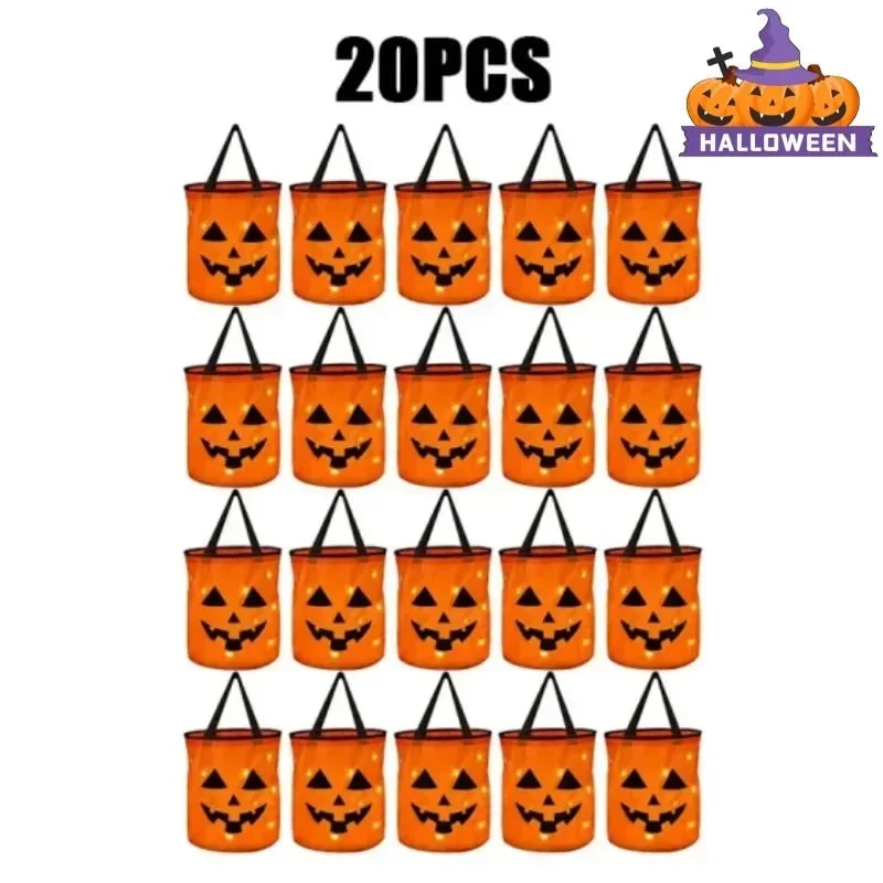 Halloween Candy Bucket with LED Lights That Glow in the Dark, Trick or Treat