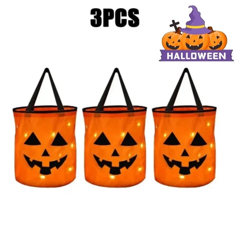 Halloween Candy Bucket with LED Lights That Glow in the Dark, Trick or Treat