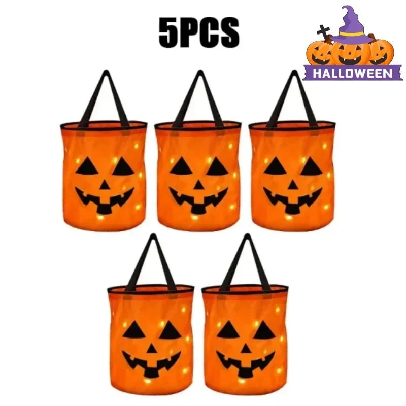 Halloween Candy Bucket with LED Lights That Glow in the Dark, Trick or Treat
