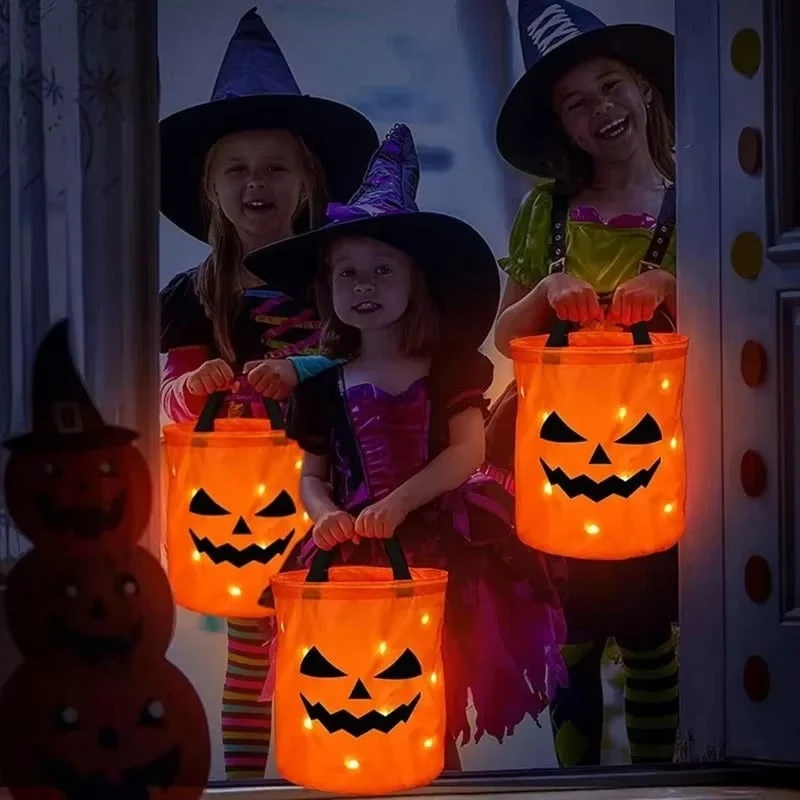Halloween Pumpkin Candy Basket with LED Lighting for Decoration