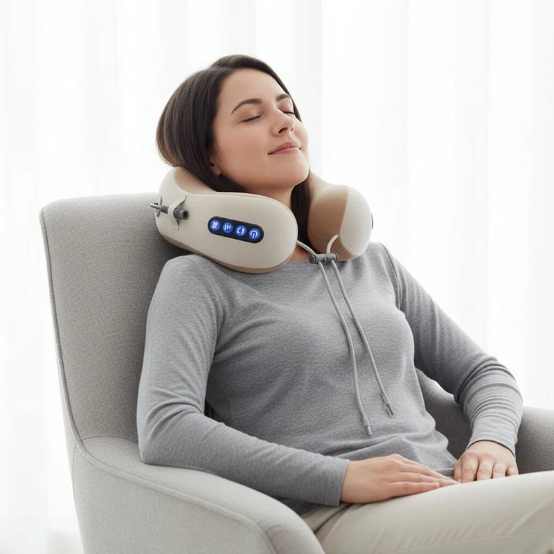 U-Shaped Neck and Shoulder Massager with Heating Function, Vibration, and Wireless Operation