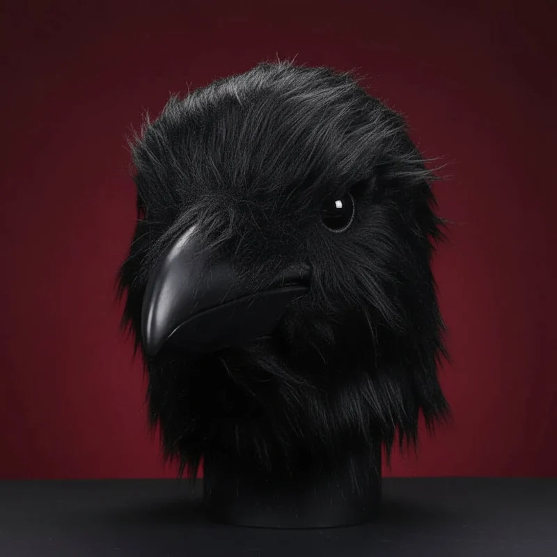 Halloween Crow Mask Covering the Entire Head Made of Faux Fur for Cosplay and Parties