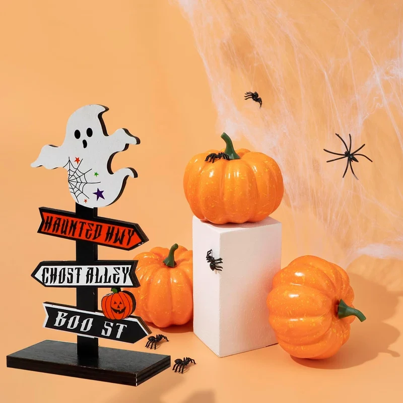 Halloween Wooden Signpost Decorations with Directional Arrows and Tabletop Text Labels