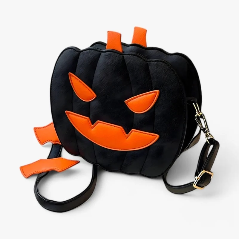 Halloween Women’s Pumpkin-Shaped Shoulder Bag, Large Crossbody Bag with Bats