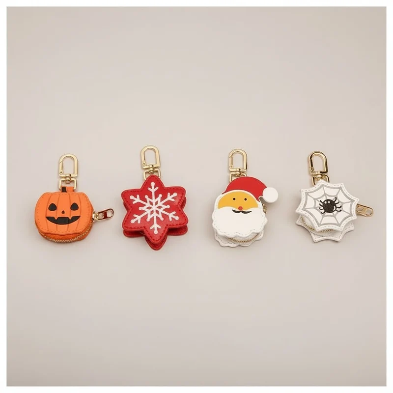 Halloween Women's Leather Coin Purse Keychain, Mini Faux-Leather Zipper Wallet for Coins