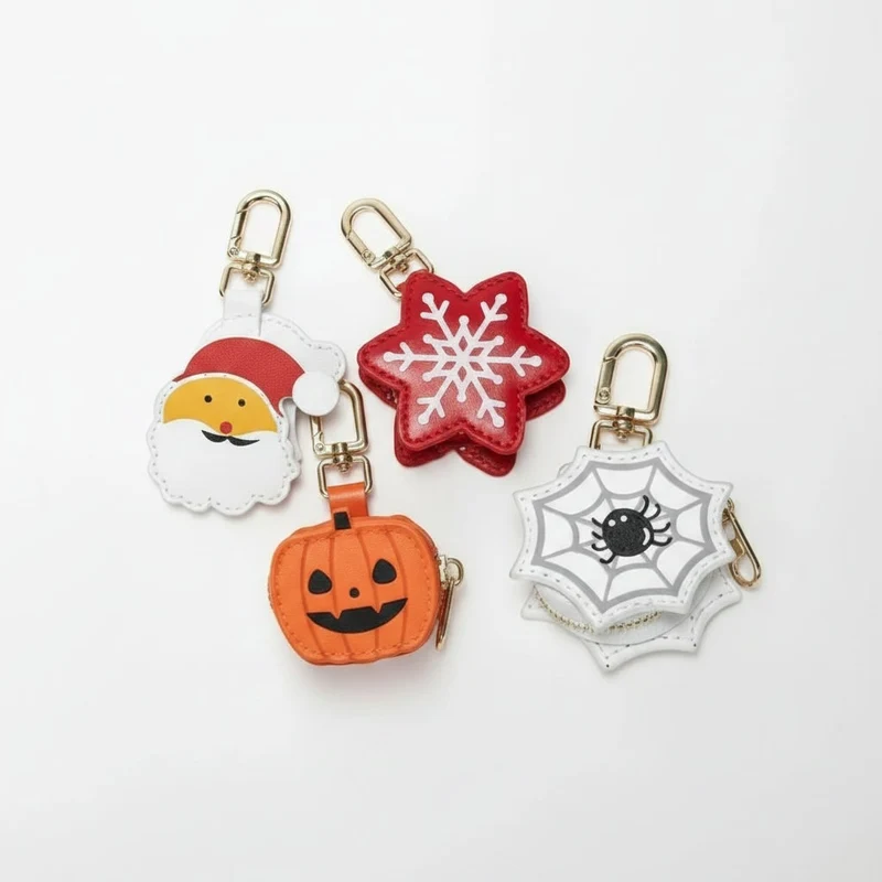 Halloween Women's Leather Coin Purse Keychain, Mini Faux-Leather Zipper Wallet for Coins