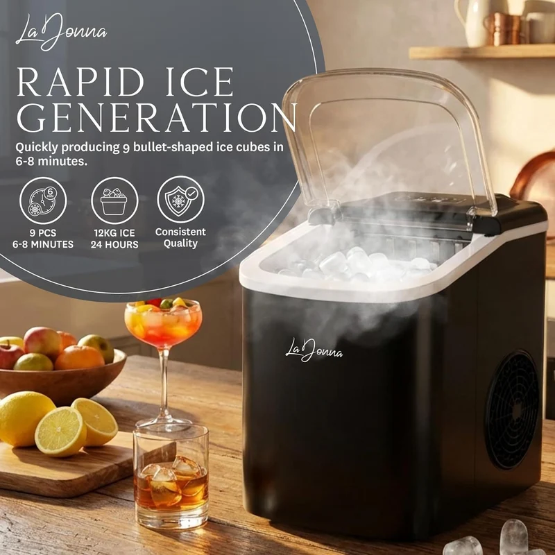 Portable Ice Maker with Self-Cleaning Function and Two Ice Sizes