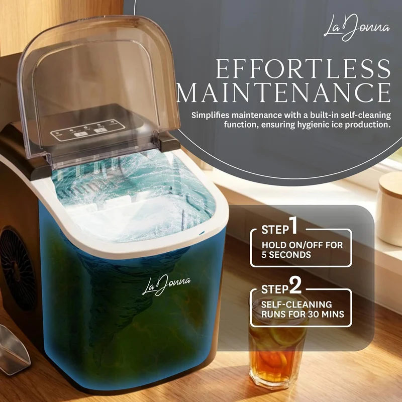 Portable Ice Maker with Self-Cleaning Function and Two Ice Sizes