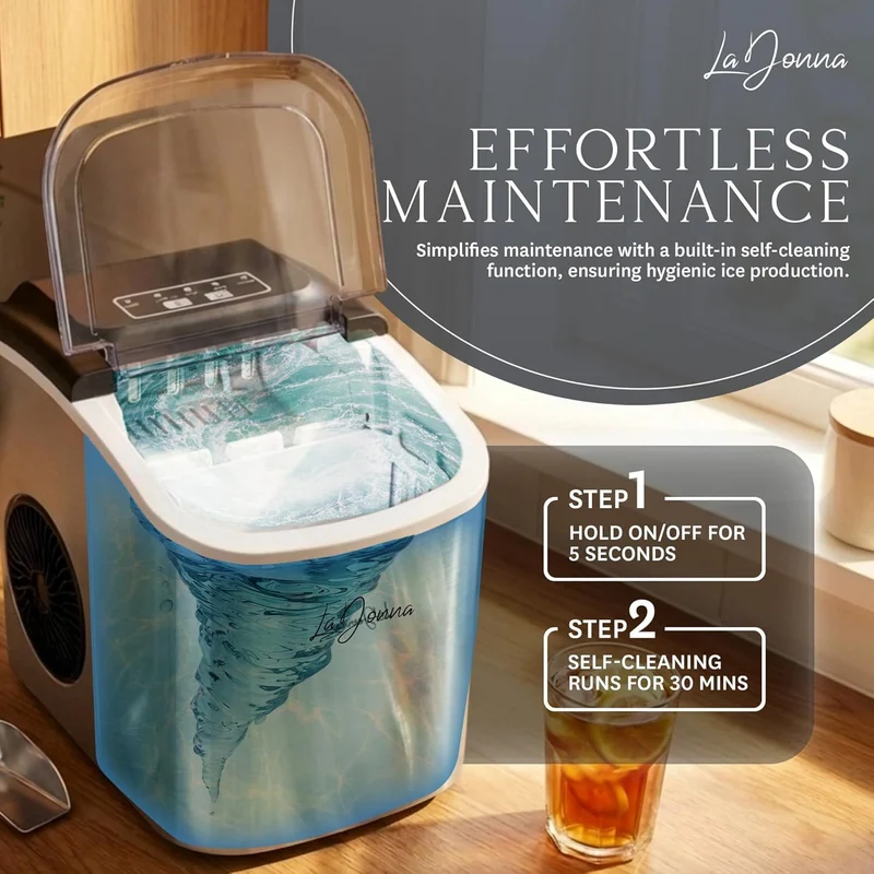 Portable Ice Maker with Self-Cleaning Function and Two Ice Sizes
