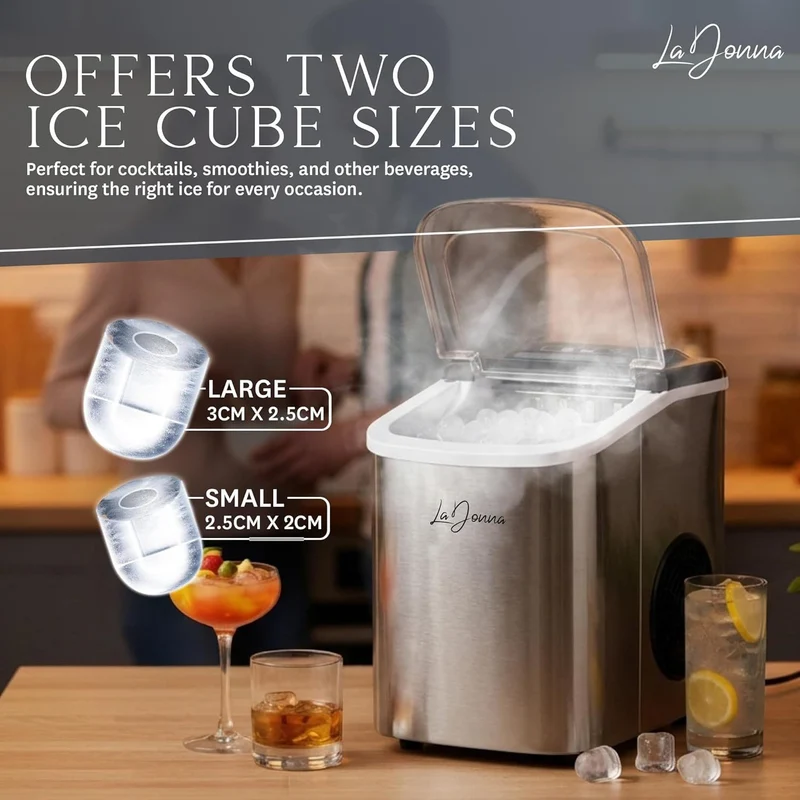 Portable Ice Maker with Self-Cleaning Function and Two Ice Sizes