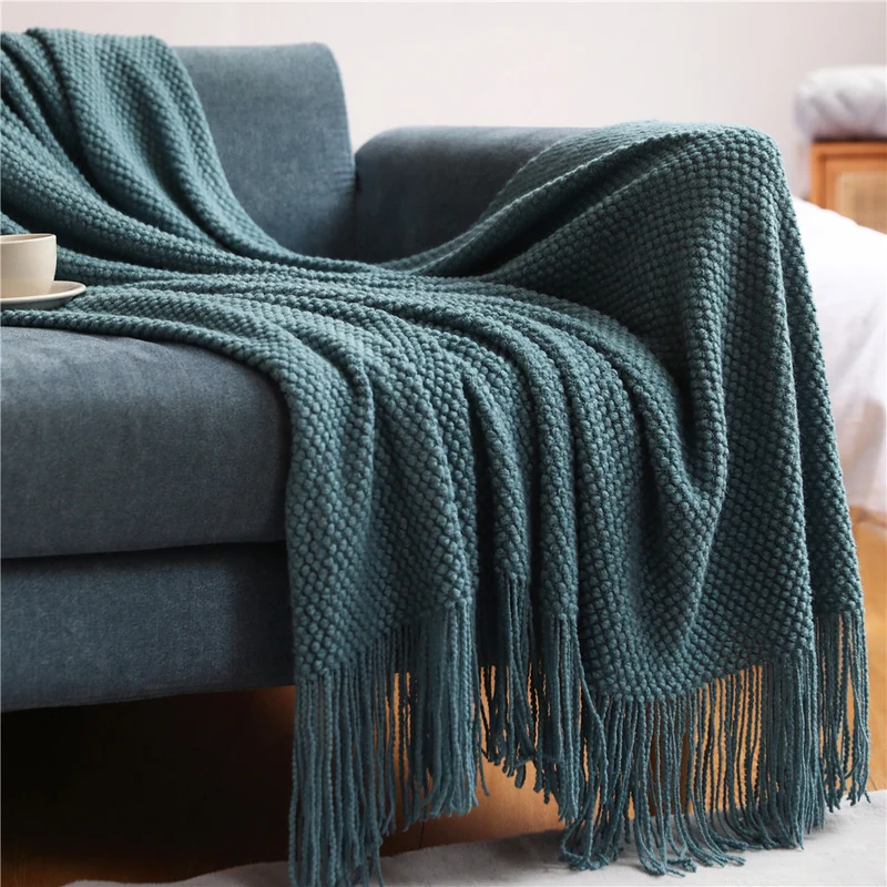 Dekorative Fransen Strickwurfdecke