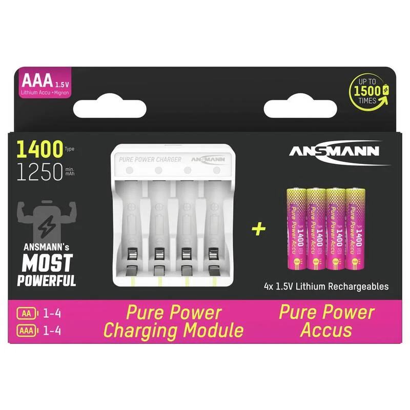 B-Ware Ansmann Micro AAA Akku Pure Power Set 4× 1250 mAh Li-Ion Lademodul USB-C