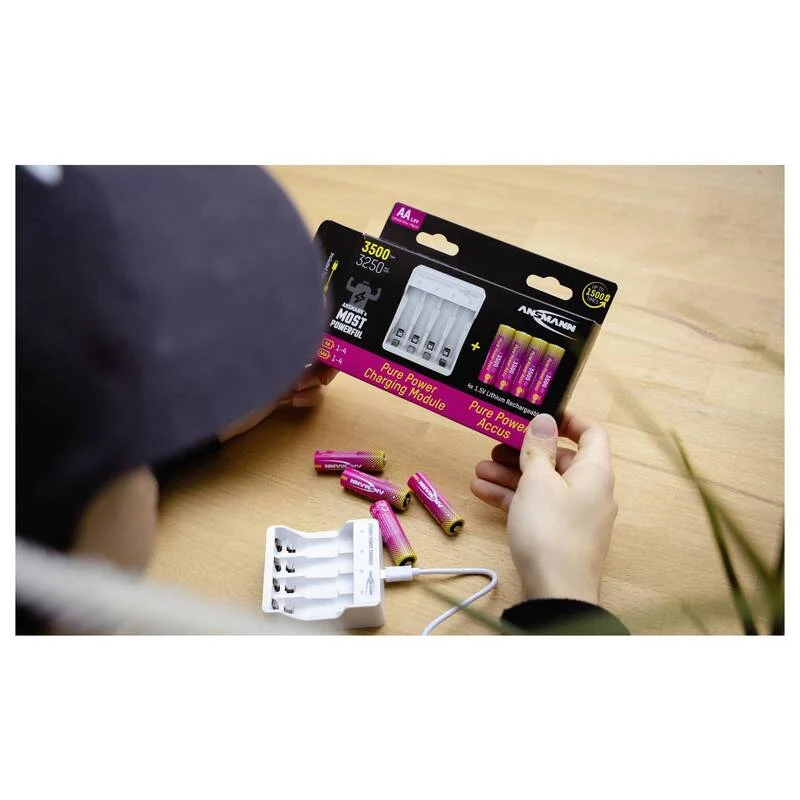 B-Ware Ansmann Micro AAA Akku Pure Power Set 4× 1250 mAh Li-Ion Lademodul USB-C