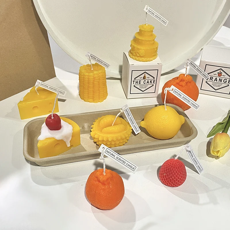 Handgegossene realistische Zitronen-förmige Duft-Soyakerze mit Baumwolldocht & Geschenkbox