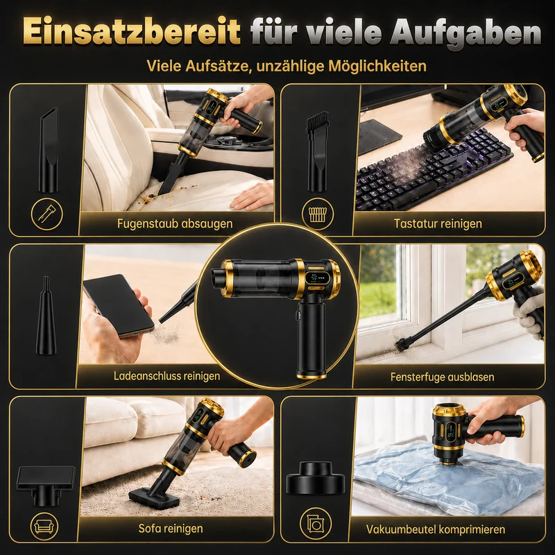 Handstaubsauger, 27000Pa Akku staubsauger,mit Bürstenloser Motor, 3-Gang Mini Auto Kabellos Staubsauger für Auto, Büro Genutzt, Haus, Küche(Schwarz)