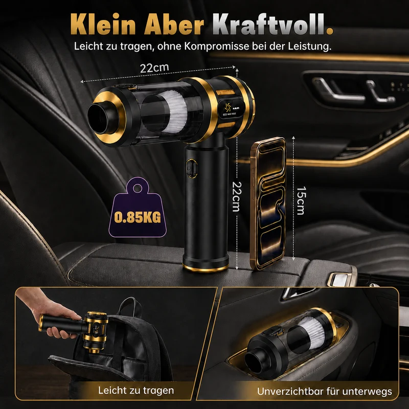 Handstaubsauger, 27000Pa Akku staubsauger,mit Bürstenloser Motor, 3-Gang Mini Auto Kabellos Staubsauger für Auto, Büro Genutzt, Haus, Küche(Schwarz)