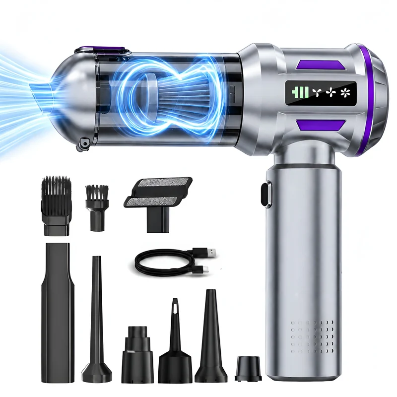 4-in-1 Handstaubsauger, kabelloser Autostaubsauger, 80.000 U/min Bürstenloser Motor, 22 kPa Saugleistung, 3 Stufen, LED anzeige, für Auto Haushalt PC