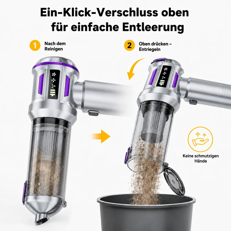 4-in-1 Handstaubsauger, kabelloser Autostaubsauger, 80.000 U/min Bürstenloser Motor, 22 kPa Saugleistung, 3 Stufen, LED anzeige, für Auto Haushalt PC