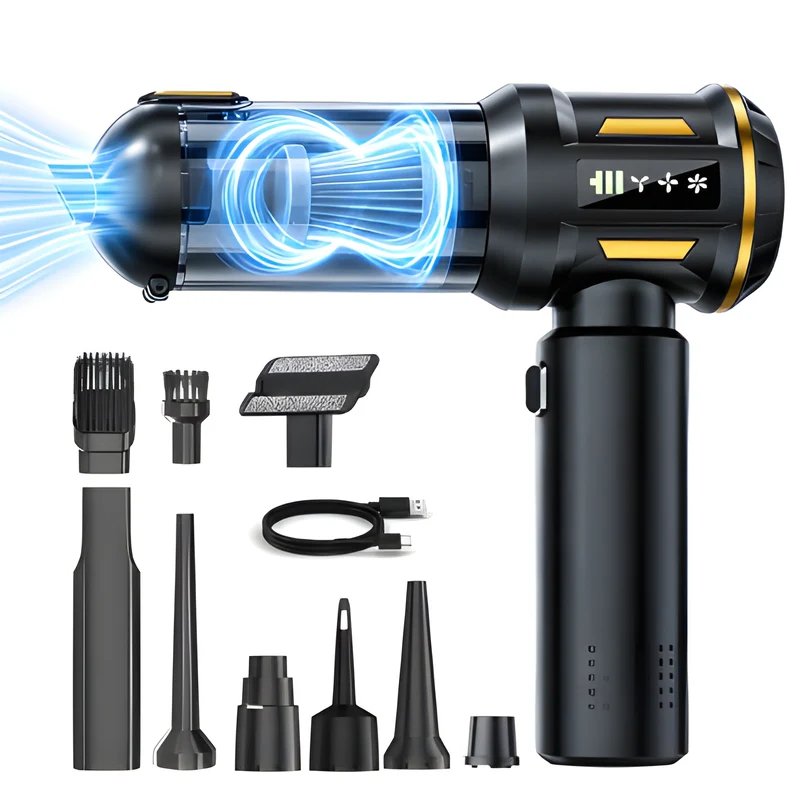 4 in 1 Autostaubsauger Akku, Kabelloser Handstaubsauger, 80.000 U/min Bürstenloser Motor, 22kPa Saugleistung, 3 Stufen, LED anzeige, für Auto Haushalt