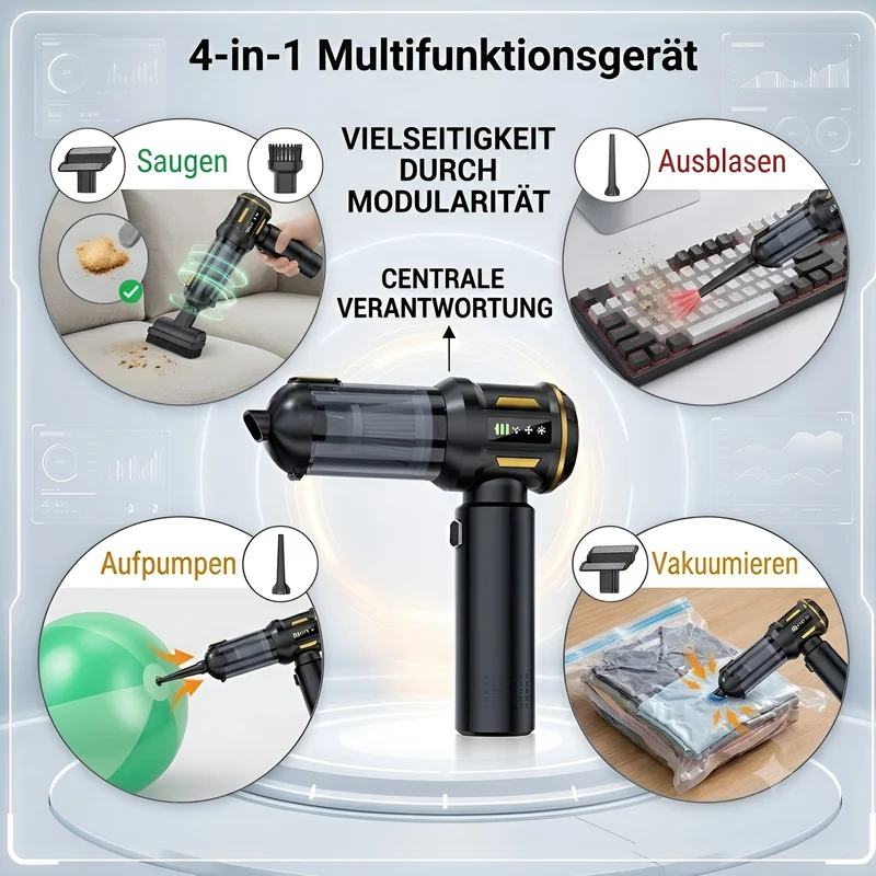 4 in 1 Autostaubsauger Akku, Kabelloser Handstaubsauger, 80.000 U/min Bürstenloser Motor, 22kPa Saugleistung, 3 Stufen, LED anzeige, für Auto Haushalt